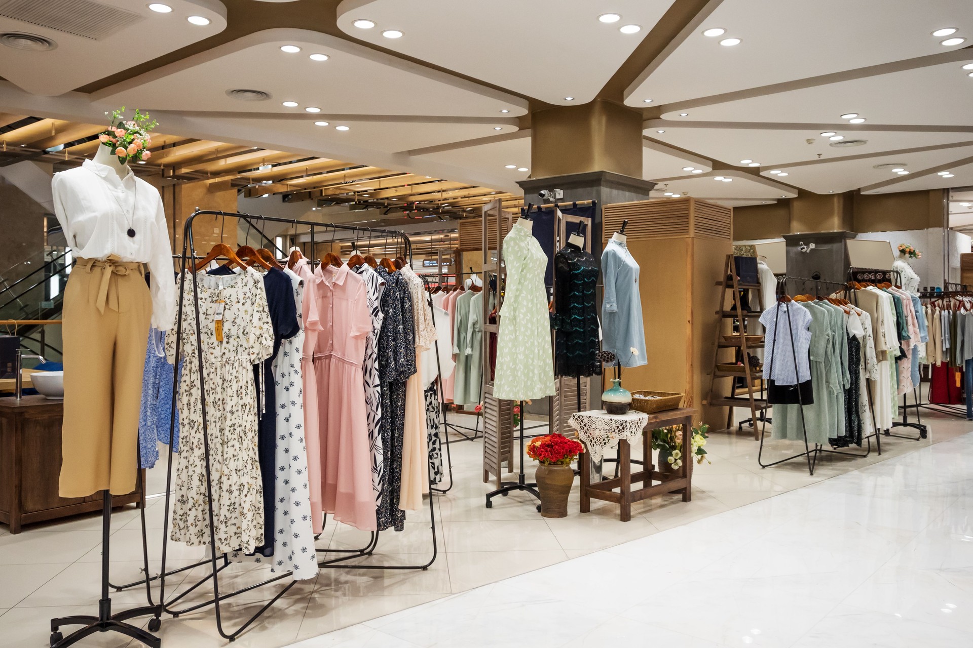 fashionable clothes in modern shopping mall